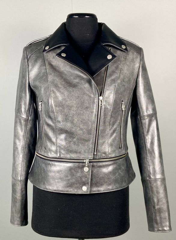 Куртка женская модель 542.1 кожа серая "старая Америка"/черн.воротник